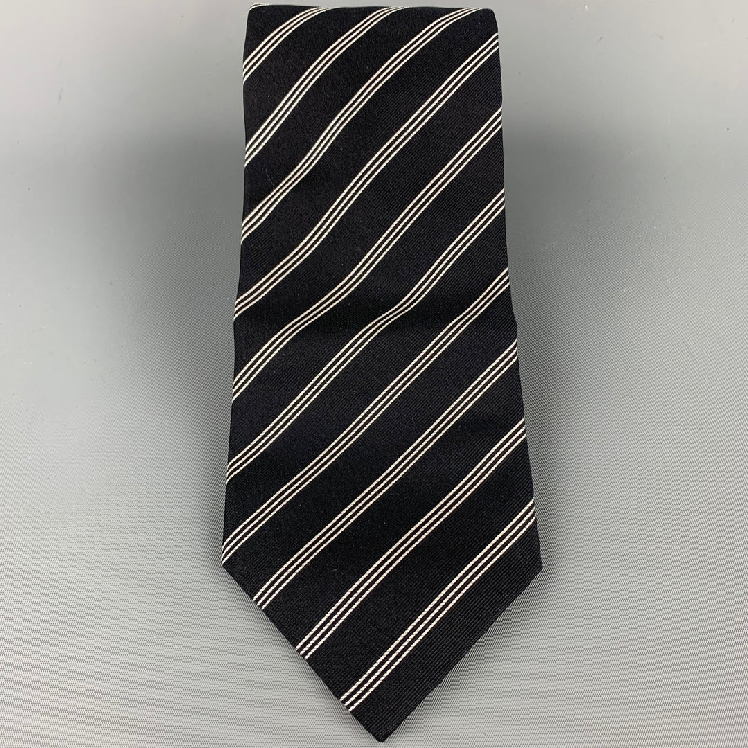 ERMENEGILDO ZEGNA Napoli Couture Cravate en soie diagonale noire et blanche