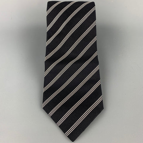 ERMENEGILDO ZEGNA Napoli Couture Black & White Diagonal Silk Tie