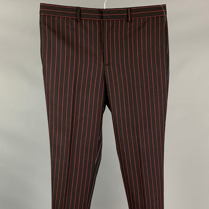 GIVENCHY Size 32 Black & Red Vertical Stripe Wool Zip Fly Dress Pants
