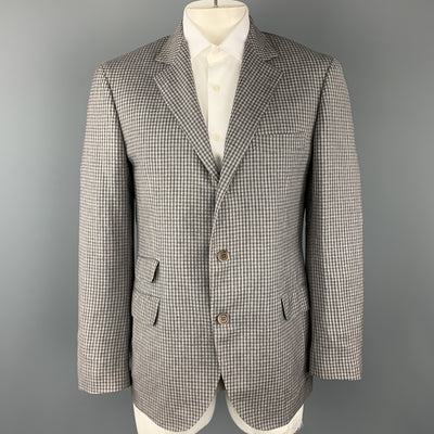 BRUNELLO CUCINELLI Gray Gingham Wool / Linen / Silk Blend Notch Lapel Sport Coat