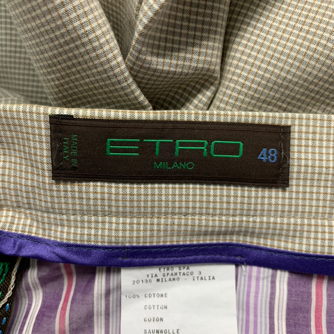 ETRO Size 32 Khaki Window Pane Cotton Shorts