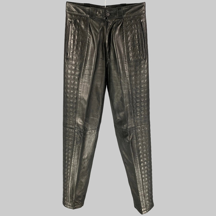 GIANNI VERSACE Size 28 Black Quilted Leather Flat Front Casual Pants