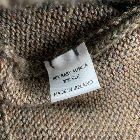 INIS MEAIN Size M Olive Knit Alpaca Silk V-Neck Pullover