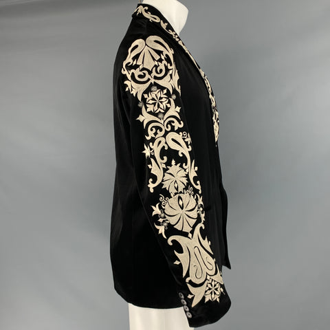 DRIES VAN NOTEN Size 38 Black Cream Embroidery Viscose Cotton Sport Coat