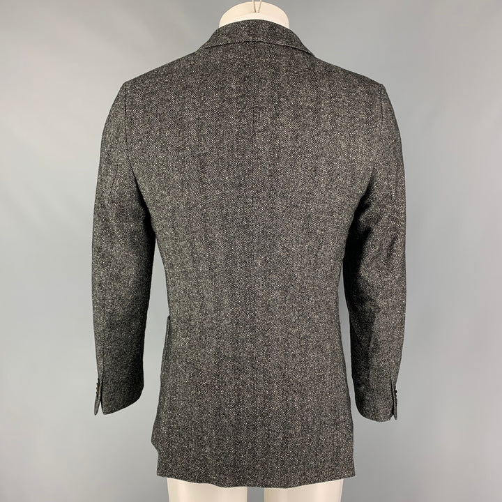 OFFICINE GENERALE Size 38 Black White Herringbone Wool Silk Sport Coat