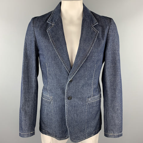 ANTIQUE DENIM Size M Indigo Contrast Stitch Denim Notch Lapel Sport Coat