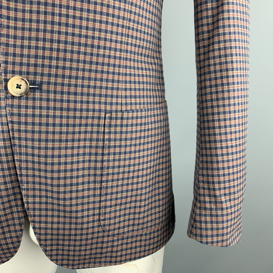 GANT by MICHAEL BASTIAN Taille 40 Manteau de sport en coton à carreaux bleu marine et olive avec coudières