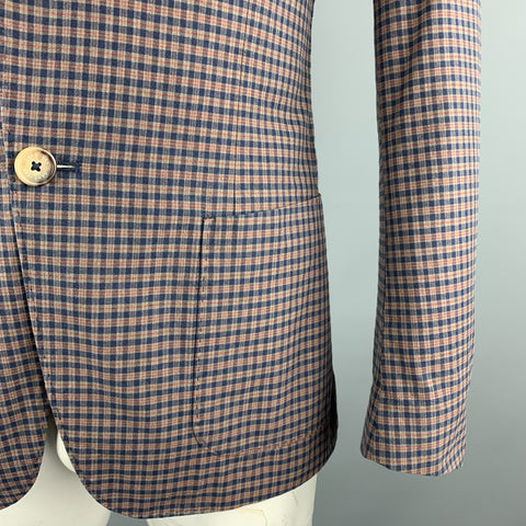 GANT by MICHAEL BASTIAN Size 40 Navy & Olive Plaid Cotton Elbow Patches Sport Coat