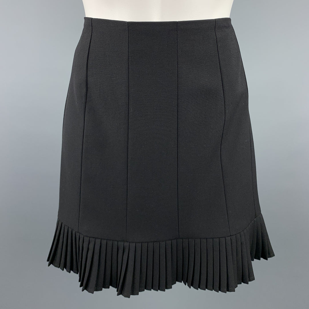 DRIES VAN NOTEN Size 6 Black Wool / Nylon Pleated Mini Skirt