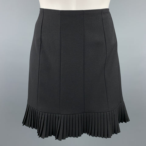 DRIES VAN NOTEN Taille 6 Mini-jupe plissée en laine / nylon noir