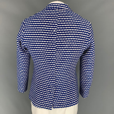 YOON Size 42 White & Blue Woven Single Breasted Sport Coat