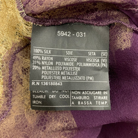 SALVATORE FERRAGAMO Size 2 Eggplant Gold Silk Lace Camisole Dress Top