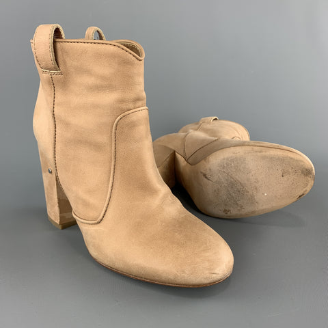 LAURENCE DACADE Size 6.5 Tan Leather Chunky Heel Ankle Boots