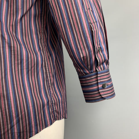 DOLCE & GABBANA Size L Black & Purple Stripe Cotton Button Up Long Sleeve Shirt