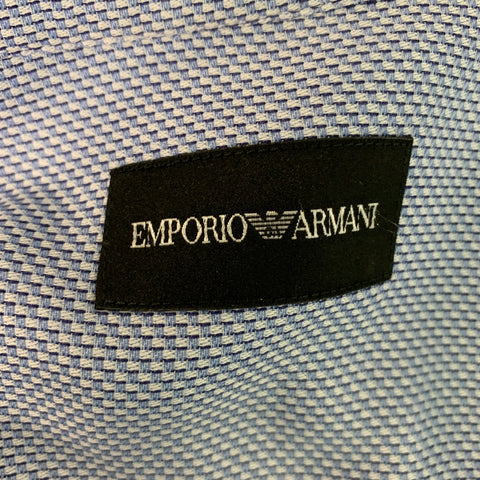 EMPORIO ARMANI Size L Light Blue White Checkered Cotton Long Sleeve Shirt
