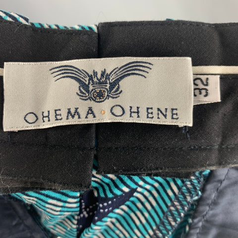 OHEMA OHENE Size 32 Blue Black Leaves Flat Front Shorts