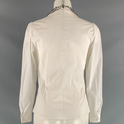ANNE FONTAINE Taille 6 Blouse Blanc Noir Coton &amp; Élasthanne
