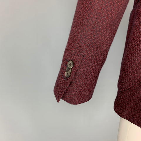 L.B.M. 1911 Size 36 Burgundy & Black Textured Wool / Cotton Slim Fit Sport Coat