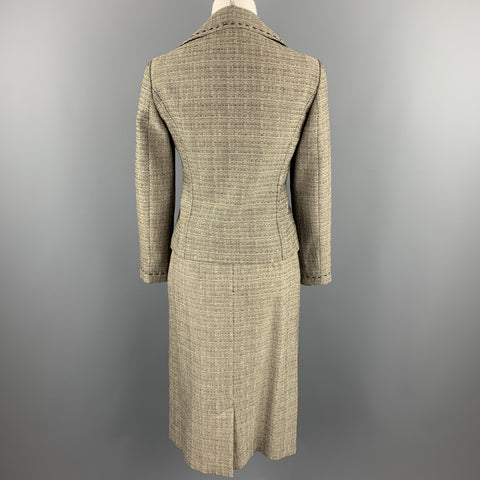 ALBERTA FERRETTI Size 6 Black & Beige Woven Wool Pencil Skirt-Suit