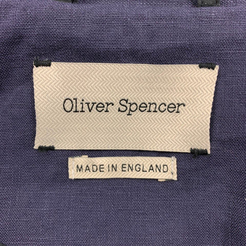 OLIVER SPENCER Size 44 Blue Contrast Stitch Linen Zip Jacket