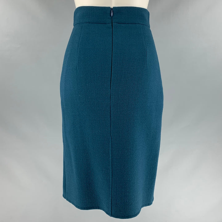 AKRIS Size 4 Blue Teal Wool Pencil Below Knee Skirt