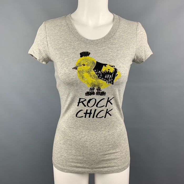 LOVE MOSCHINO Size 4 Grey & Yellow Rock Chick Graphic Print Cotton T-Shirt
