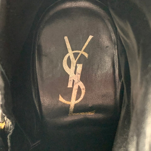 Vintage YVES SAINT LAURENT Size 8 Black Textured Leather Side Zipper Johnny Boots