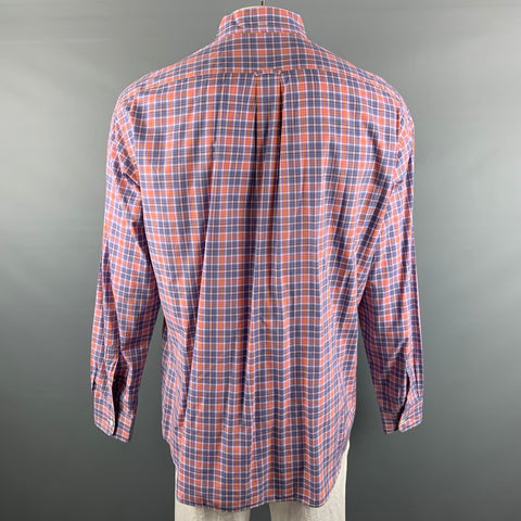 FACONNABLE Size XXL purple Orange Checkered Cotton Long Sleeve Shirt