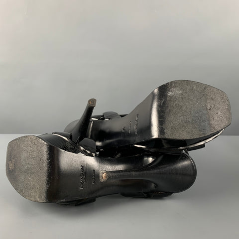 YVES SAINT LAURENT Size 8 Black Patent Leather Platform Sandals