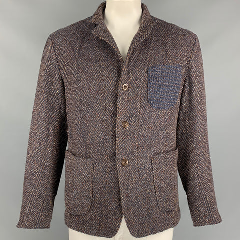 45rpm Size XXL Brown & Navy Cotton Notch Lapel Jacket