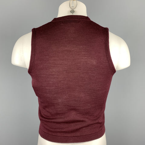 UNITED ARROWS Size S Burgundy Knitted Wool Buttoned Vest (Indoor)