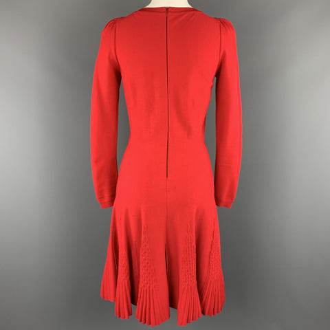 VALENTINO Vestido de falda de vuelo plisado de manga larga de punto rojo talla S