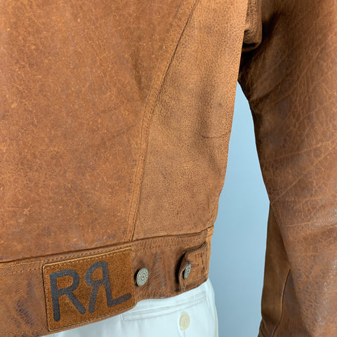 RRL by RALPH LAUREN Size L Brown Distressed Leather Western Jacket