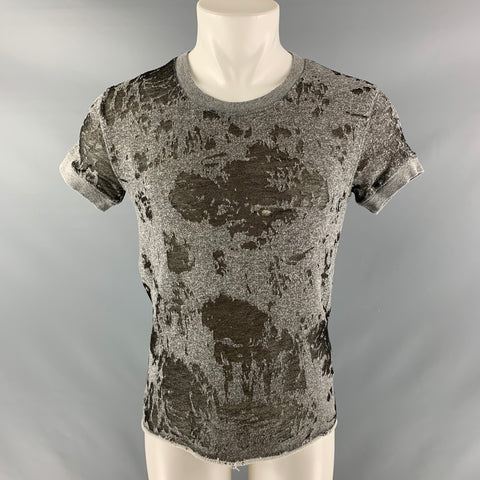 IRO Size XS Gray Distressed Cotton Blend Crew-Neck T-shirt