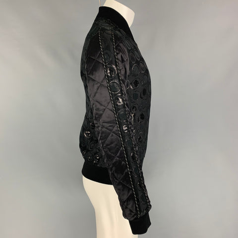DOLCE & GABBANA Size 34 Black Silver Circles Cotton Silk Jacket