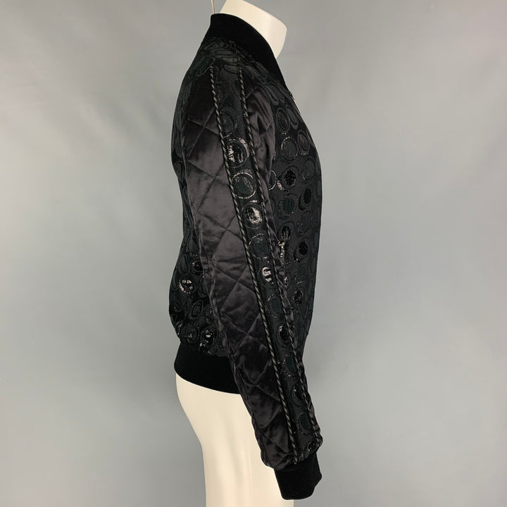 DOLCE &amp; GABBANA Taille 34 Veste en soie et coton cercles argentés noirs