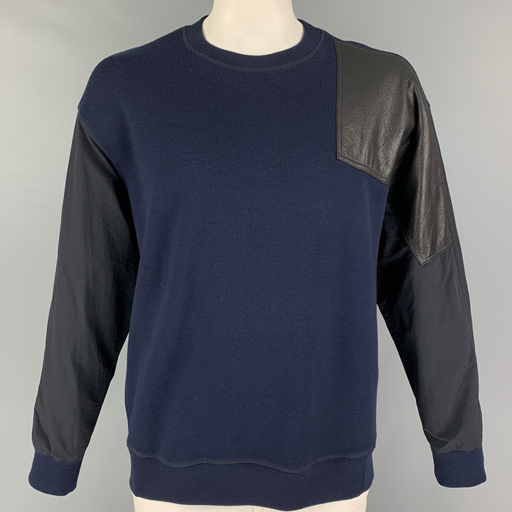 ALEXANDER WANG Size L Navy Black Mixed Materials Crew-Neck Pullover