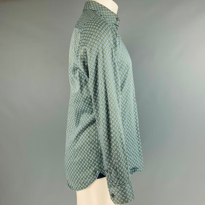 TED BAKER Size M Green Blue White Floral Cotton Elastane Long Sleeve Shirt