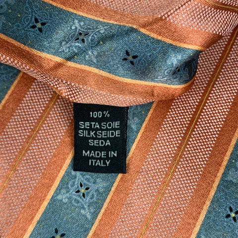 ERMENEGILDO ZEGNA Orange Grey Diagonal Stripe Silk Tie