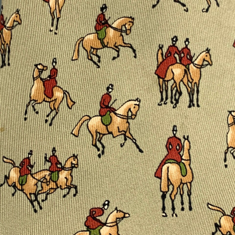 HERMES Grey Taupe Equestrian Silk Twill Tie