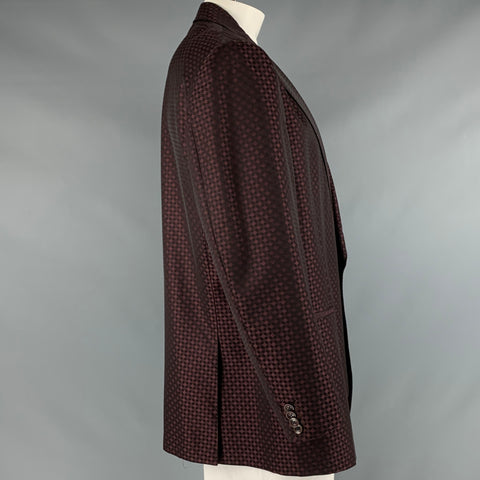 ROBERT GRAHAM Size 48 Burgundy Black Checkered Wool Viscose Sport Coat