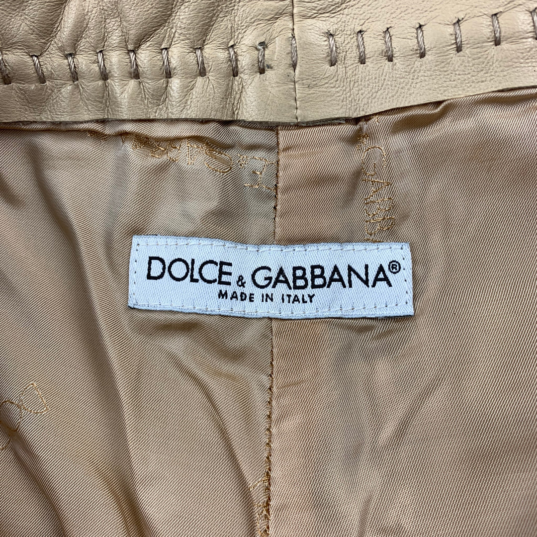 DOLCE & GABBANA Size 12 Beige Stitched Leather Dress Pants