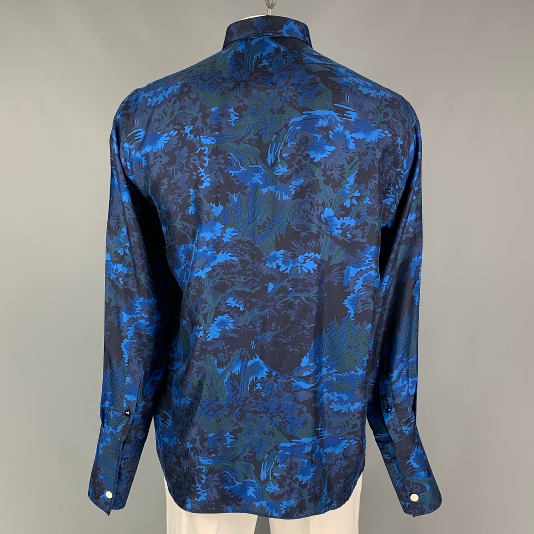 BILLIONAIRE ITALIAN COUTURE Talla L Camisa Manga Larga Seda Estampado Azul Negro