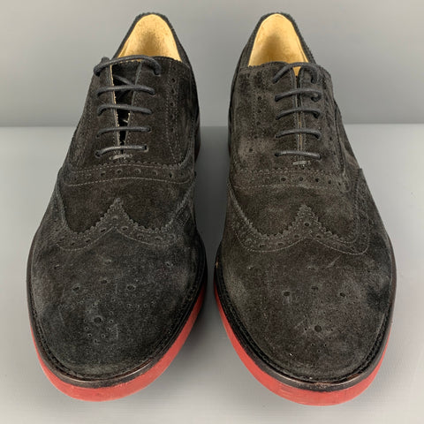 PAUL SMITH Size 10.5 Black Brick Perforated Leather Wingtip Loafers