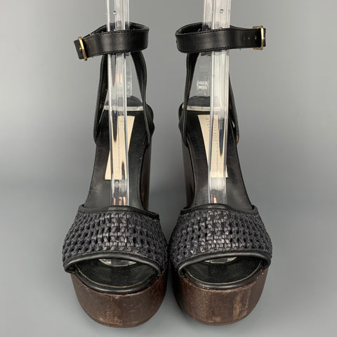 STELLA McCARTNEY Size 6 Black & Brown Woven Faux Leather Sandals