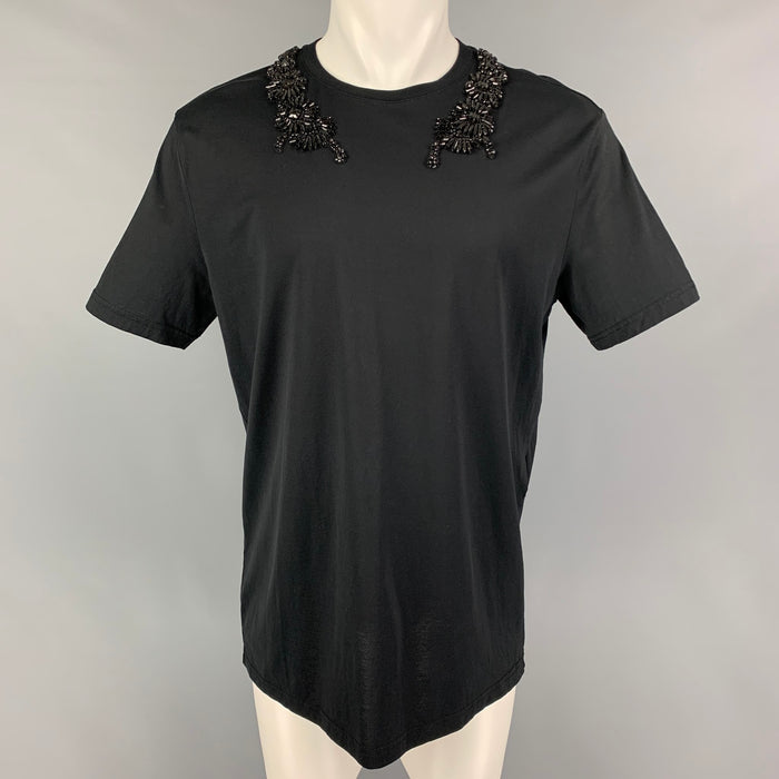GIVENCHY Size S Black Cotton Applique Crew-Neck T-Shirt