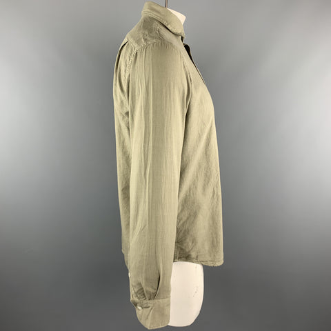 HARTFORD Size M Olive Solid Cotton Button Up Long Sleeve Shirt