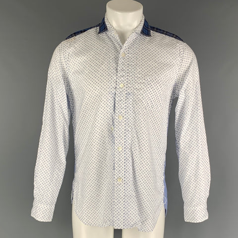 JUNYA WATANABE Size M White Blue Print Cotton Open Collar Long Sleeve Shirt