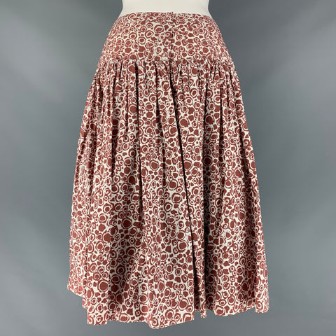MARNI Size 4 White Burgundy Cotton Dots Pleated Skirt