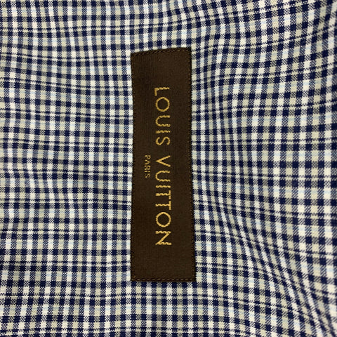 LOUIS VUITTON Size XL White Navy Plaid Cotton Button Up Long Sleeve Shirt